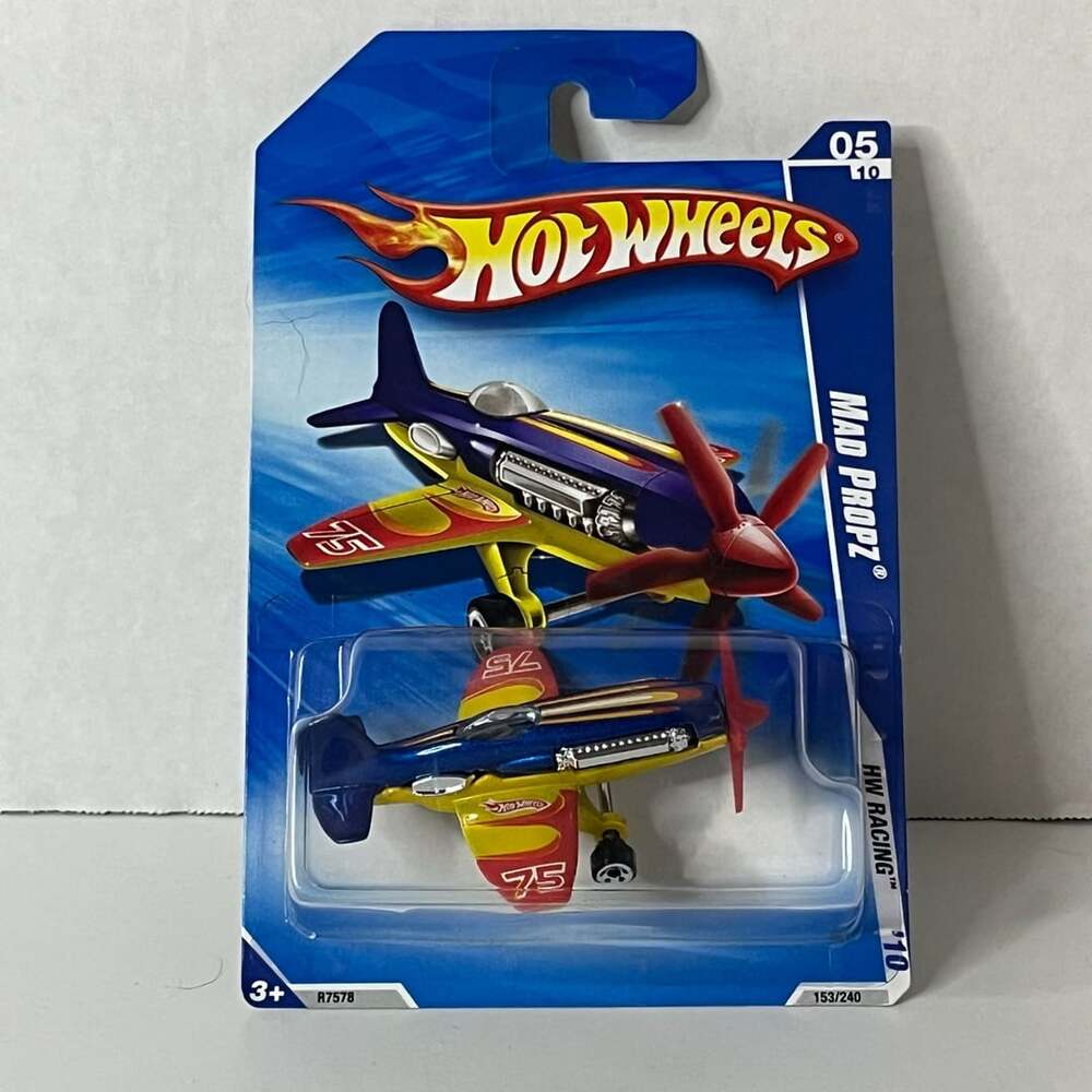 Hot Wheels HW Racing Mad Propz Airplane Stunt Plane Blue & Yellow